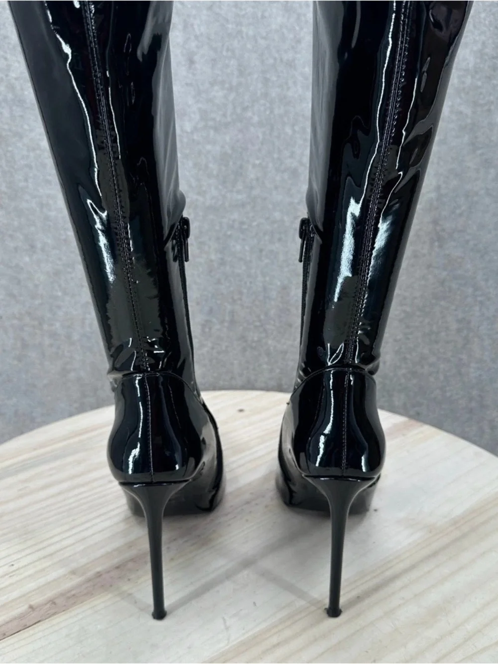 Steve Madden Viktory Patent Faux Leather Thigh High Stiletto Boots Toe Over Knee
